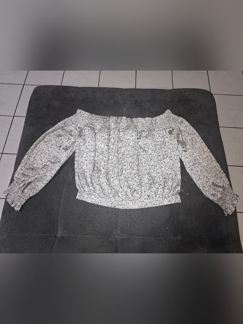 Express Black and White Off-Shoulder Blouse